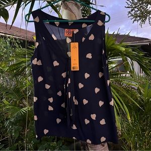 Vintage Tory Burch navy blue blouse with white hearts